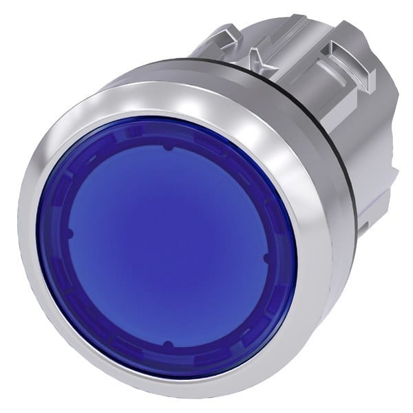SIEMENS - Drucktaster, beleuchtet, 22mm, rund, Metall, hochglanz, blau, Druckknopf