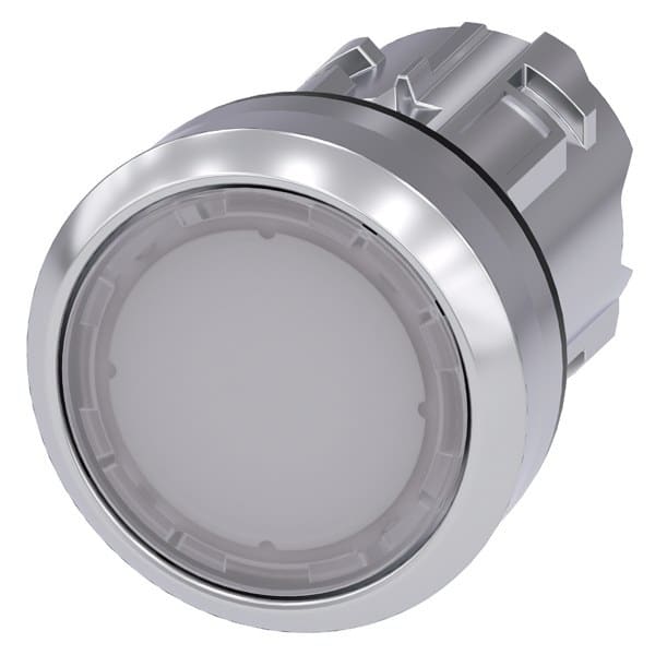 SIEMENS - Drucktaster, beleuchtet, 22mm, rund, Metall, hochglanz, weiß, Druckknopf