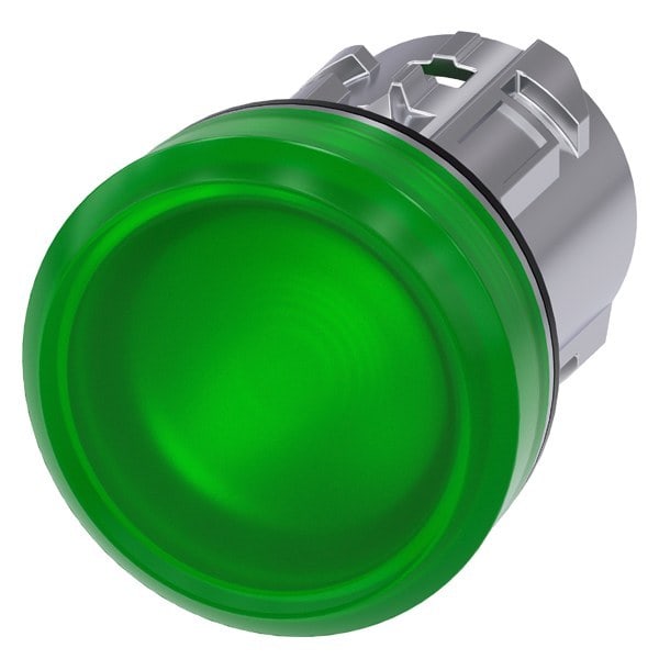 SIEMENS - Leuchtmelder, 22mm, rund, Metall, hochglanz, grün, Linse, glatt