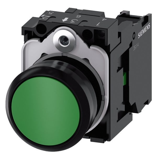 SIEMENS - Drucktaster, 22mm, rund, Kunststoff, grün, Druckknopf, 1S