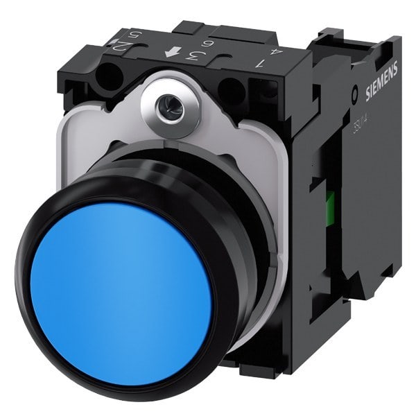 SIEMENS - Drucktaster, 22mm, rund, Kunststoff, blau, Druckknopf, 1S