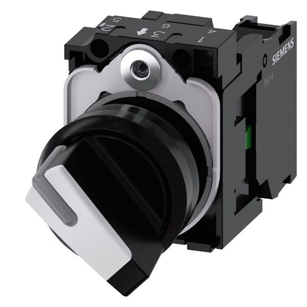 SIEMENS - Knebelschalter, beleuchtbar, 22mm, rund, Kunststoff, schwarz, weiß, 1S