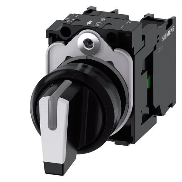 SIEMENS - Knebelschalter, beleuchtbar, 22mm, rund, Kunststoff, schwarz, weiß, 1S, 1S