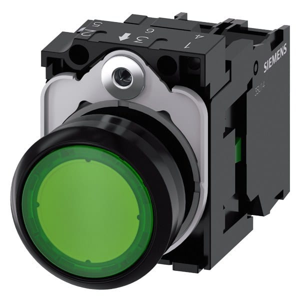 SIEMENS - Drucktaster, beleuchtet, 22mm, rund, Kunststoff, grün, 1S, AC/DC 24V