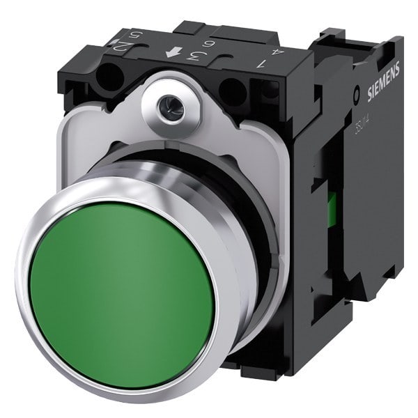 SIEMENS - Drucktaster, 22mm, rund, Metall, hochglanz, grün, Druckknopf, 1S