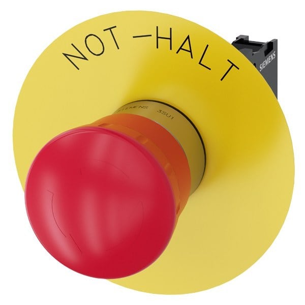 SIEMENS - Not-Halt-Pilzdrucktaster, 22mm, rund, Metall, hochglanz, rot, 1Ö