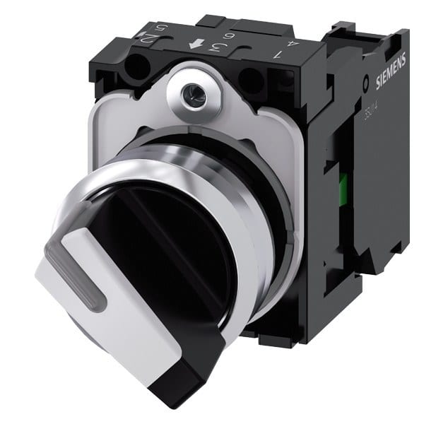 SIEMENS - Knebelschalter, beleuchtbar, 22mm, rund, Metall, hochglanz, weiß, 1S