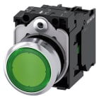 SIEMENS - Drucktaster, beleuchtet, 22mm, rund, Metall, hochglanz, grün, Druckknopf, 1S