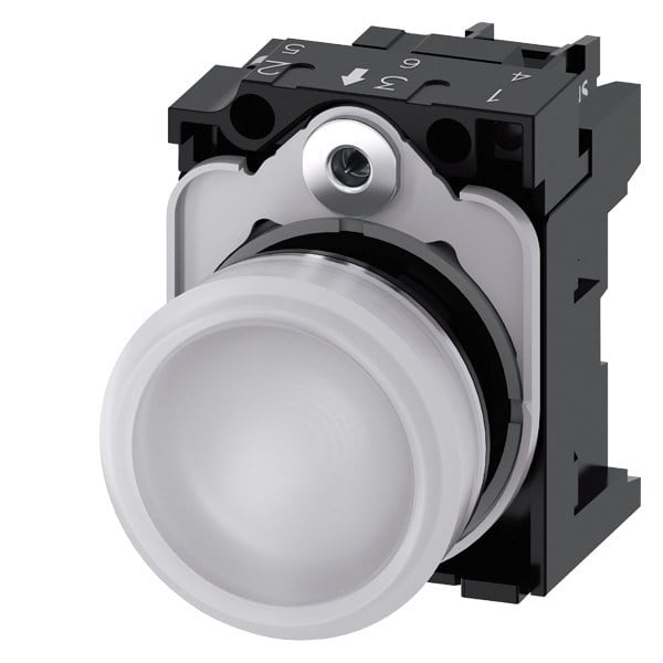 SIEMENS - Leuchtmelder, 22mm, rund, Metall, hochglanz, weiß, Linse, glatt, AC/DC 24V