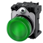 SIEMENS - Leuchtmelder, 22mm, rund, Metall, hochglanz, grün, Linse, glatt, AC 230V