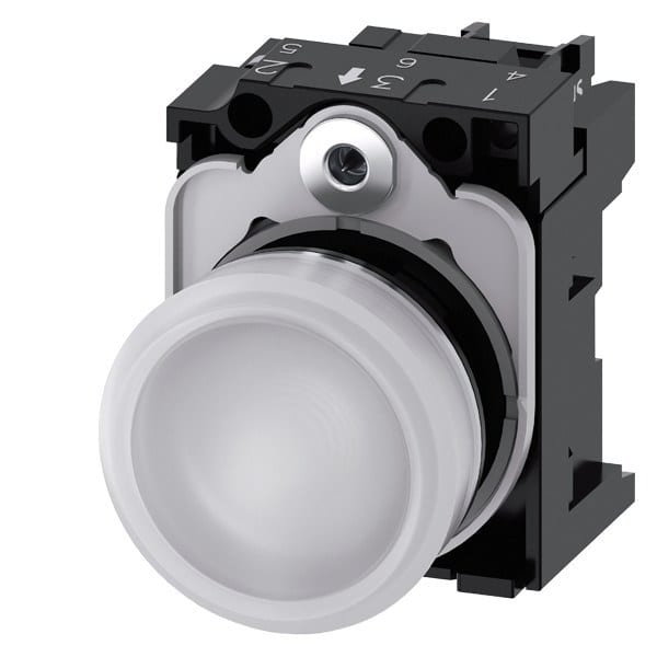 SIEMENS - Leuchtmelder, 22mm, rund, Metall, hochglanz, weiß, Linse, glatt, AC 230V