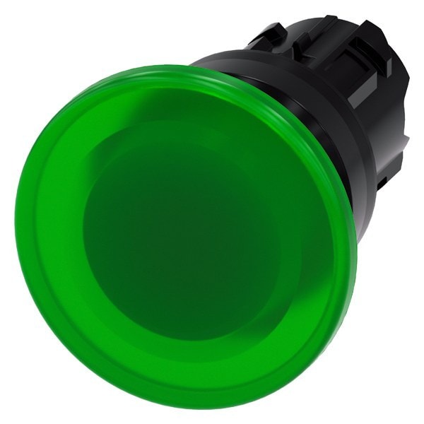 SIEMENS - Pilzdrucktaster, beleuchtet, 22mm, rund, Kunststoff, grün, 40mm