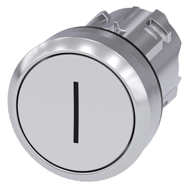 SIEMENS - Drucktaster, 22mm, rund, Metall, hochglanz, weiß, Beschriftung: I, Druckknopf