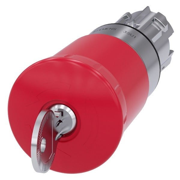 SIEMENS - Not-Halt-Pilzdrucktaster, 22mm, rund, Metall, hochglanz, rot, mit Schloss Sie...