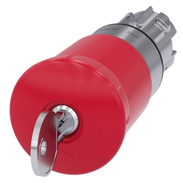 SIEMENS - Not-Halt-Pilzdrucktaster, 22mm, rund, Metall, hochglanz, rot, mit Schloss Sie...