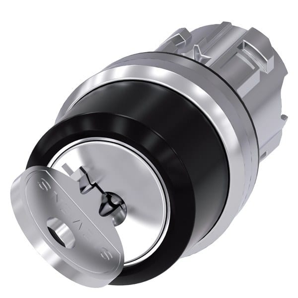 SIEMENS - Schlüsselschalter RONIS, 22mm, rund, Metall, hochglanz, Schlüsselabzug O