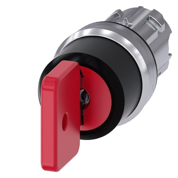 SIEMENS - Schlüsselschalter O.M.R, 22mm, rund, Metall, hochglanz, rot, Schl.-abzug I+O+II