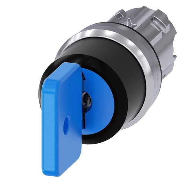SIEMENS - Schlüsselschalter O.M.R, 22mm, rund, Metall, hochglanz, blau, Schlüsselabzug O