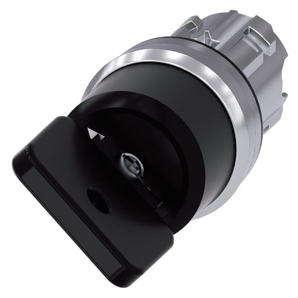 SIEMENS - Schlüsselschalter O.M.R, 22mm, rund, Metall, hochglanz, schwarz, Schl.-abzug O