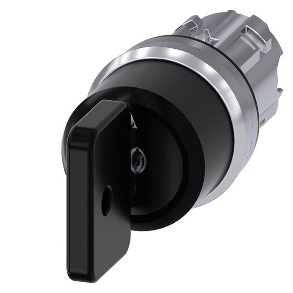 SIEMENS - Schlüsselschalter O.M.R, 22mm rund Metall hochglanz schwarz Schl.-abzug I+O+II