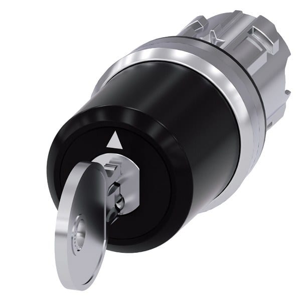 SIEMENS - Schlüsselschalter Siemens, B, 22mm, rund, Metall, hochglanz, Schlüsselabzug O