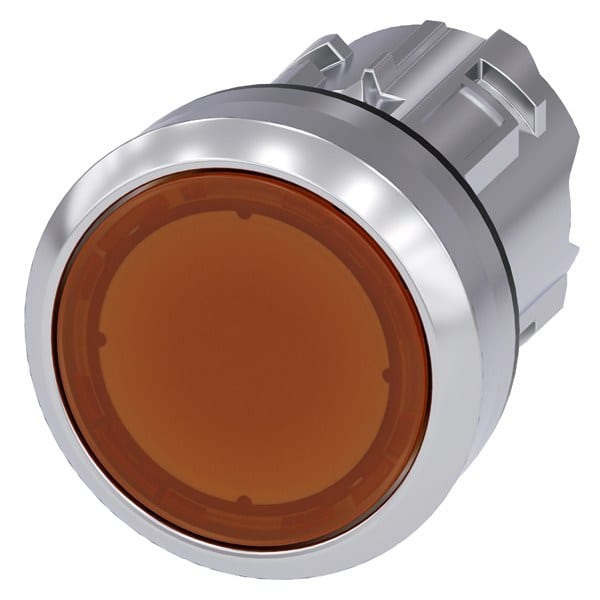 SIEMENS - Drucktaster, beleuchtet, 22mm, rund, Metall, hochglanz, amber, Druckknopf
