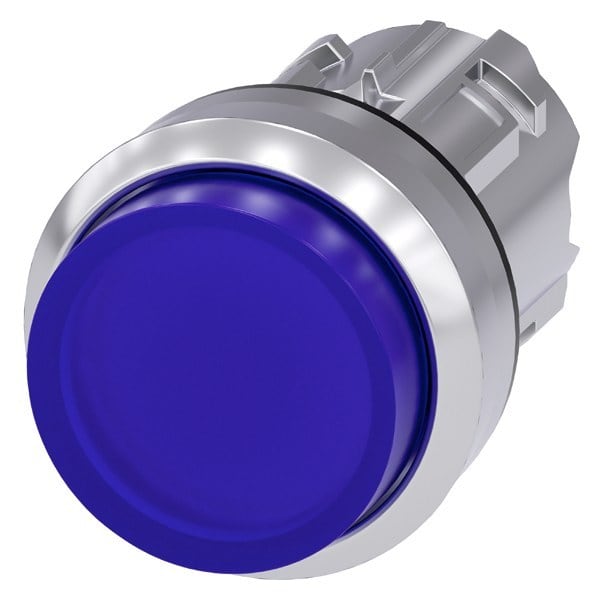 SIEMENS - Drucktaster, beleuchtet, 22mm, rund, Metall, hochglanz, blau, Druckknopf