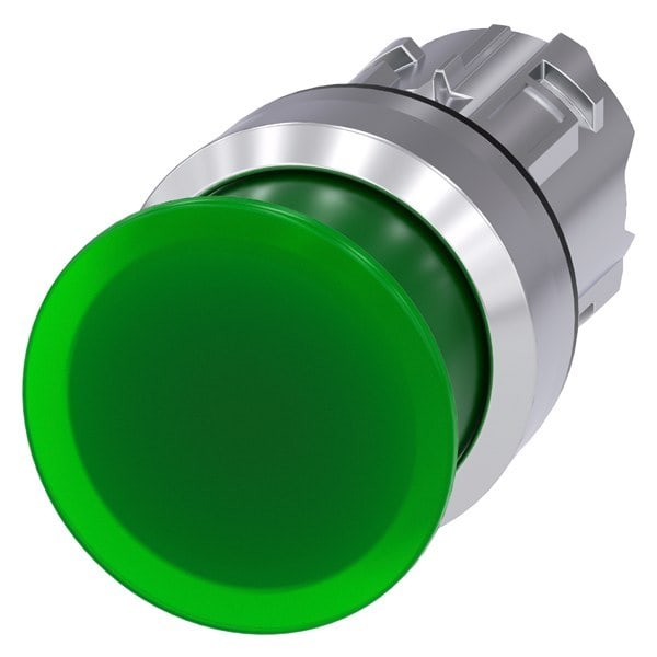 SIEMENS - Pilzdrucktaster, beleuchtet, 22mm, rund, Metall, hochglanz, grün, 30mm