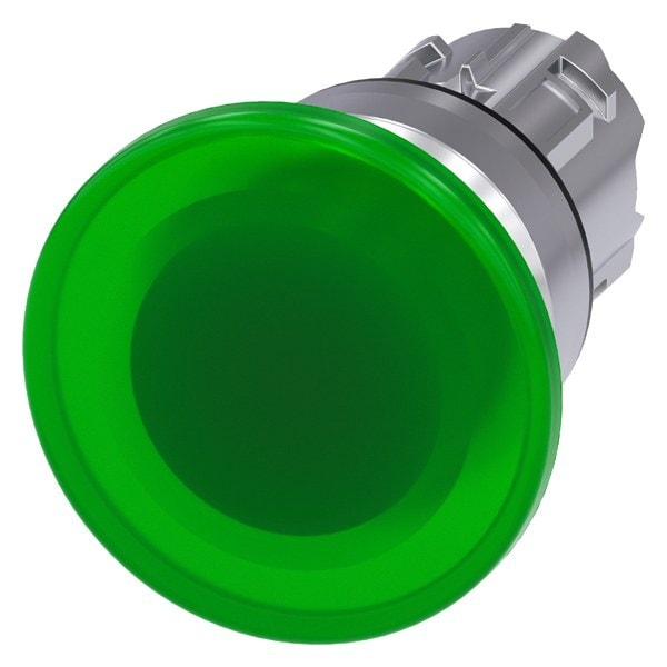 SIEMENS - Pilzdrucktaster, beleuchtet, 22mm, rund, Metall, hochglanz, grün, 40mm