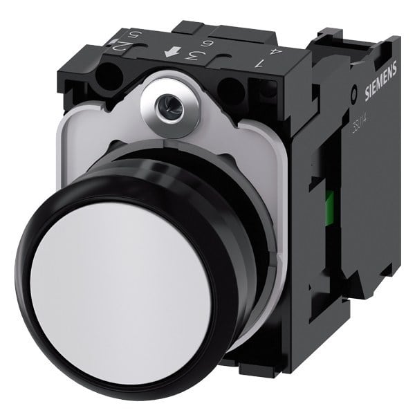 SIEMENS - Drucktaster, 22mm, rund, Kunststoff, weiß, Druckknopf, 1S