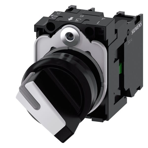 SIEMENS - Knebelschalter, beleuchtbar, 22mm, rund, Kunststoff, schwarz, weiß, 1S+1Ö
