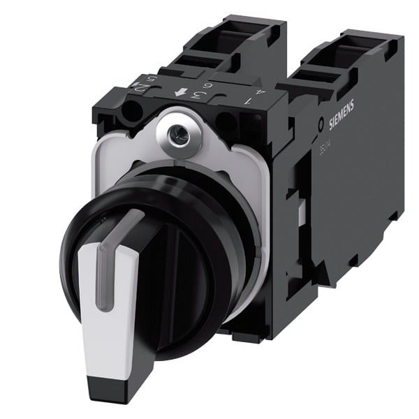 SIEMENS - Knebelschalter, beleuchtbar, 22mm, rund, Kunststoff, schwarz, weiß, 2x1S+1Ö