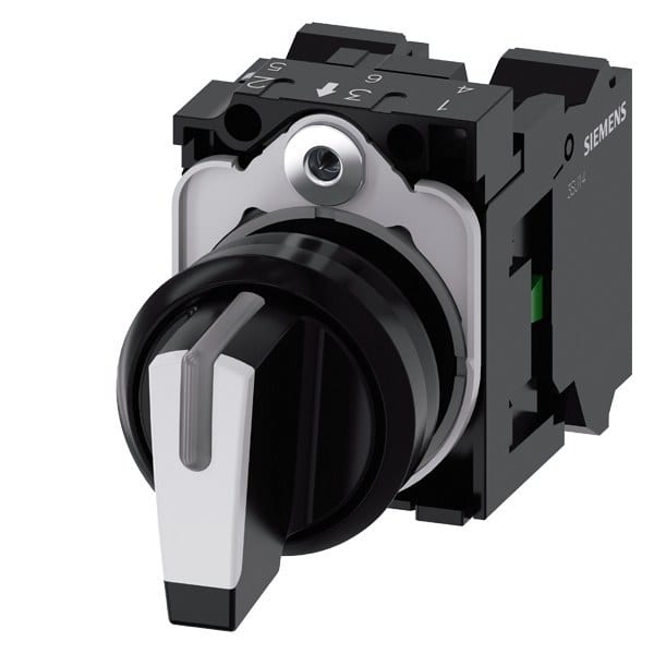 SIEMENS - Knebelschalter, beleuchtbar, 22mm, rund, Kunststoff, schwarz, weiß, 1S, 1S
