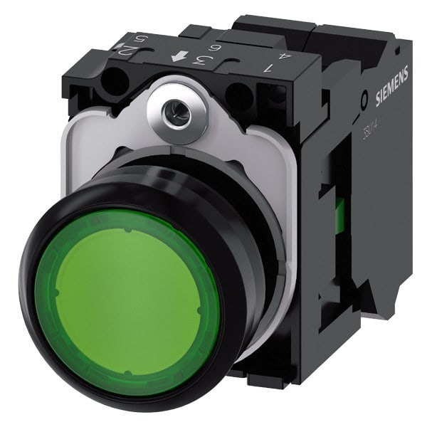 SIEMENS - Drucktaster, beleuchtet, 22mm, rund, Kunststoff, grün, 1S, AC 230V