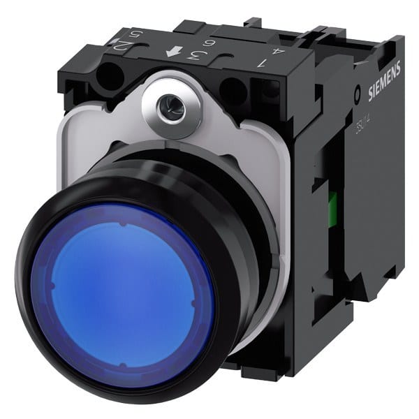 SIEMENS - Drucktaster, beleuchtet, 22mm, rund, Kunststoff, blau, 1S, AC 230V
