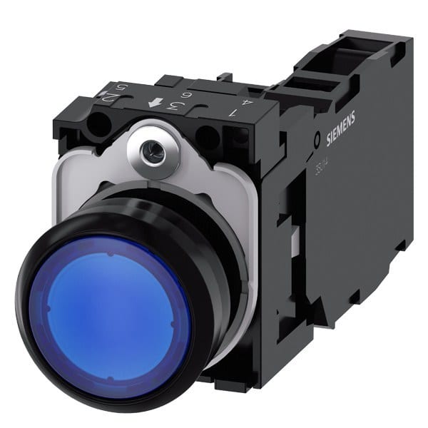 SIEMENS - Drucktaster, beleuchtet, 22mm, rund, Kunststoff, blau, 1S+1Ö, AC/DC 24V