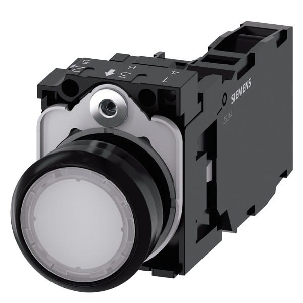 SIEMENS - Drucktaster, beleuchtet, 22mm, rund, Kunststoff, weiß, 1S+1Ö, AC 230V