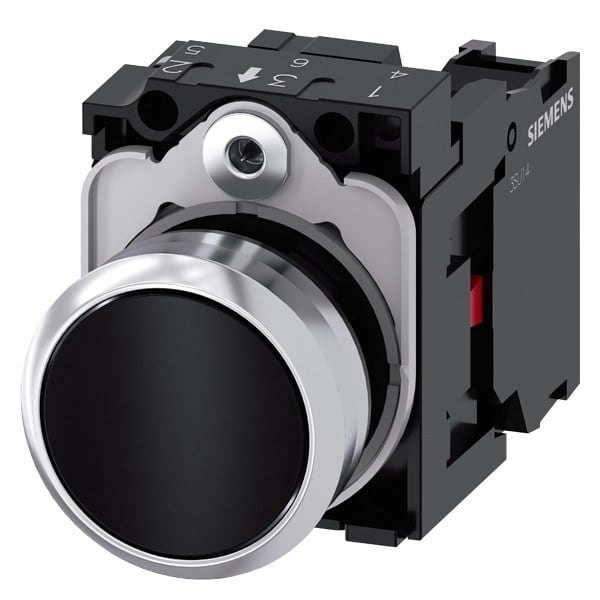 SIEMENS - Drucktaster, 22mm, rund, Metall, hochglanz, schwarz, Druckknopf, 1Ö