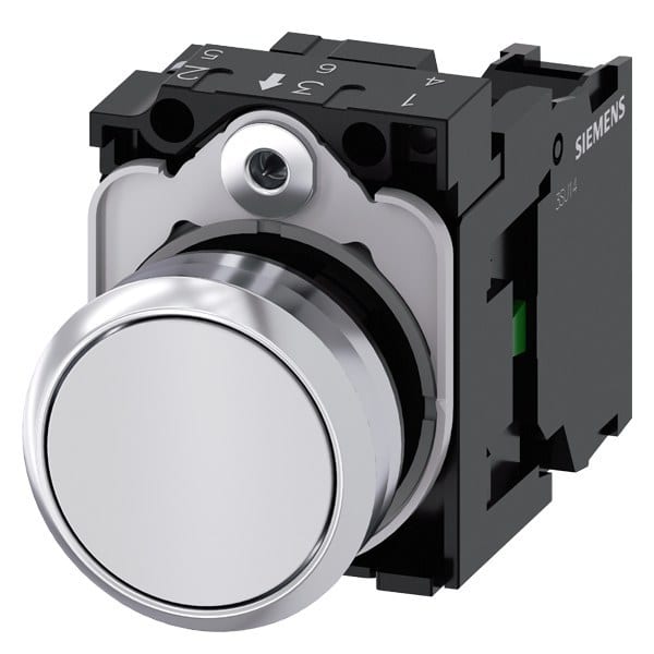 SIEMENS - Drucktaster, 22mm, rund, Metall, hochglanz, weiß, Druckknopf, 1S