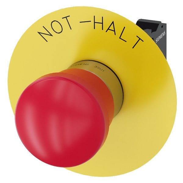 SIEMENS - Not-Halt-Pilzdrucktaster, 22mm, rund, Metall, hochglanz, rot, 1Ö, 1Ö