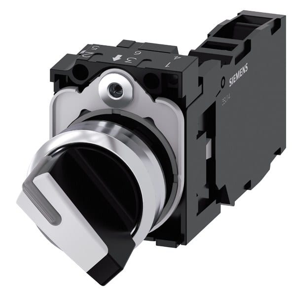 SIEMENS - Knebelschalter, beleuchtbar, 22mm, rund, Metall, hochglanz, weiß, 1S+1Ö