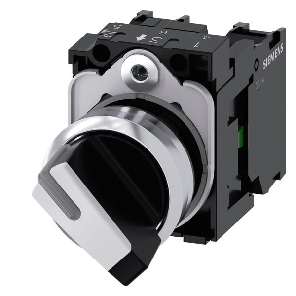 SIEMENS - Knebelschalter, beleuchtbar, 22mm, rund, Metall, hochglanz, weiß, 1S+1Ö