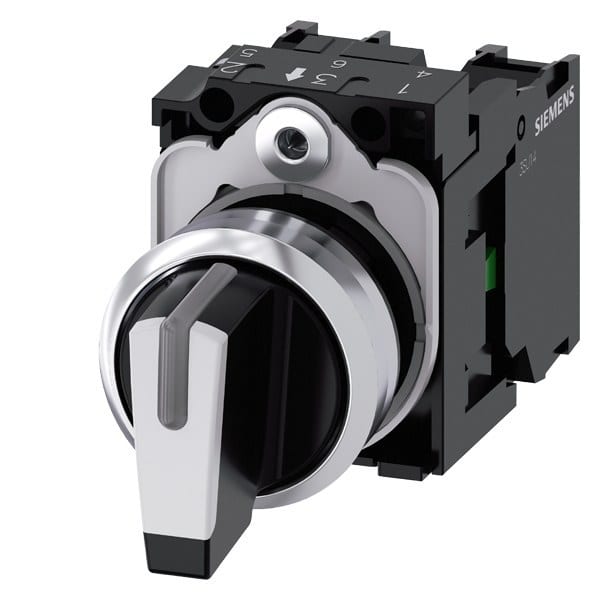 SIEMENS - Knebelschalter, beleuchtbar, 22mm, rund, Metall, hochglanz, weiß, 1S, 1S