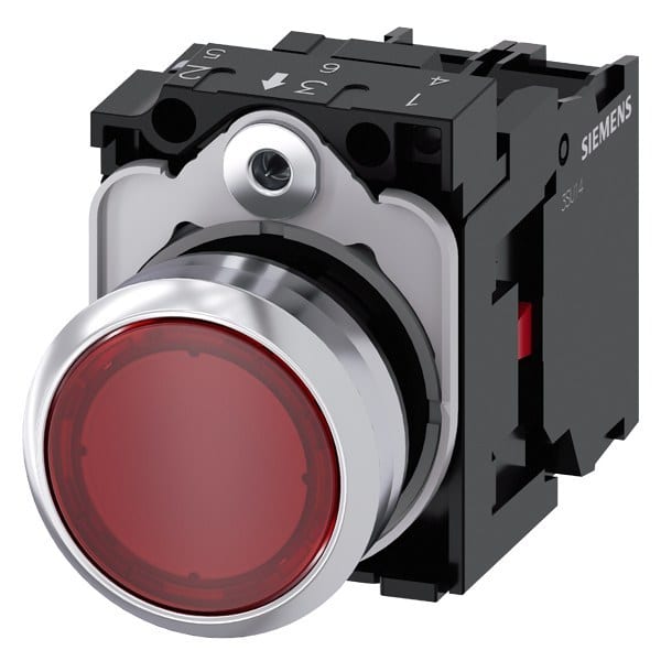 SIEMENS - Drucktaster, beleuchtet, 22mm, rund, Metall, hochglanz, rot, Druckknopf, 1Ö