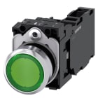 SIEMENS - Drucktaster, beleuchtet, 22mm, rund, Metall, hochglanz, grün, Druckknopf, 1S+1Ö