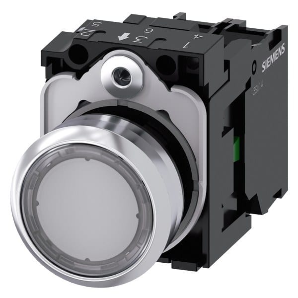 SIEMENS - Drucktaster, beleuchtet, 22mm, rund, Metall, hochglanz, klar, Druckknopf, 1S