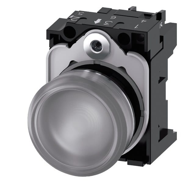 SIEMENS - Leuchtmelder, 22mm, rund, Metall, hochglanz, klar, Linse, glatt, AC/DC 24V