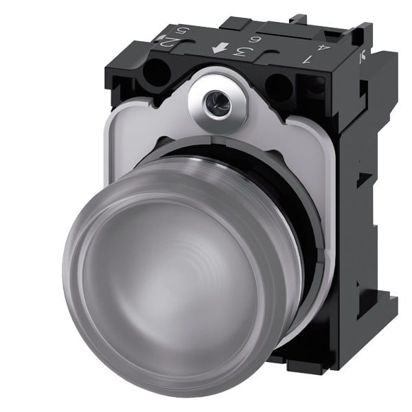 SIEMENS - Leuchtmelder, 22mm, rund, Metall, hochglanz, klar, Linse, glatt, AC 230V