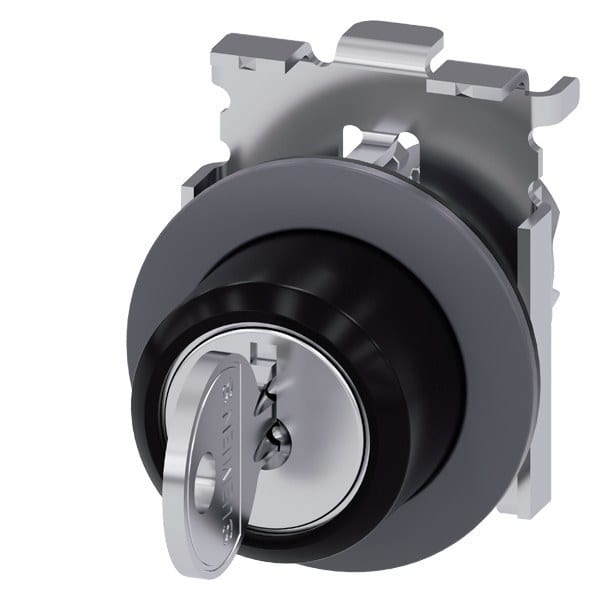 SIEMENS - Schlüsselschalter RONIS, 30mm, rund, Metall, matt, Schlüsselabzug I+O+II
