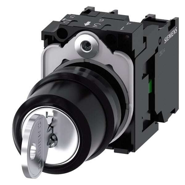 SIEMENS - Schlüsselschalter RONIS, 22mm, rund, Kunststoff, Schlüsselabzug I+O+II